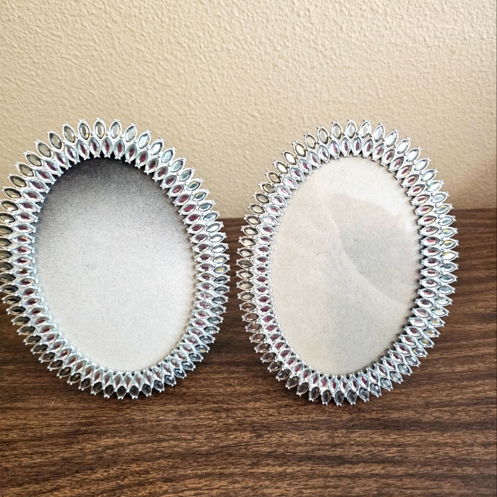 2 Rhinestone Silver Oval Photo Frames